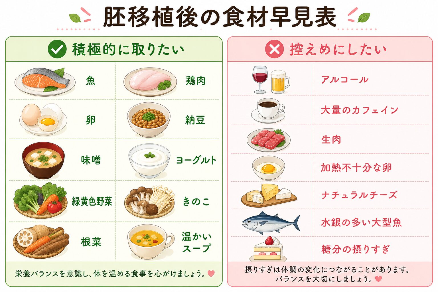 食べてよい・控えたい食材一覧表